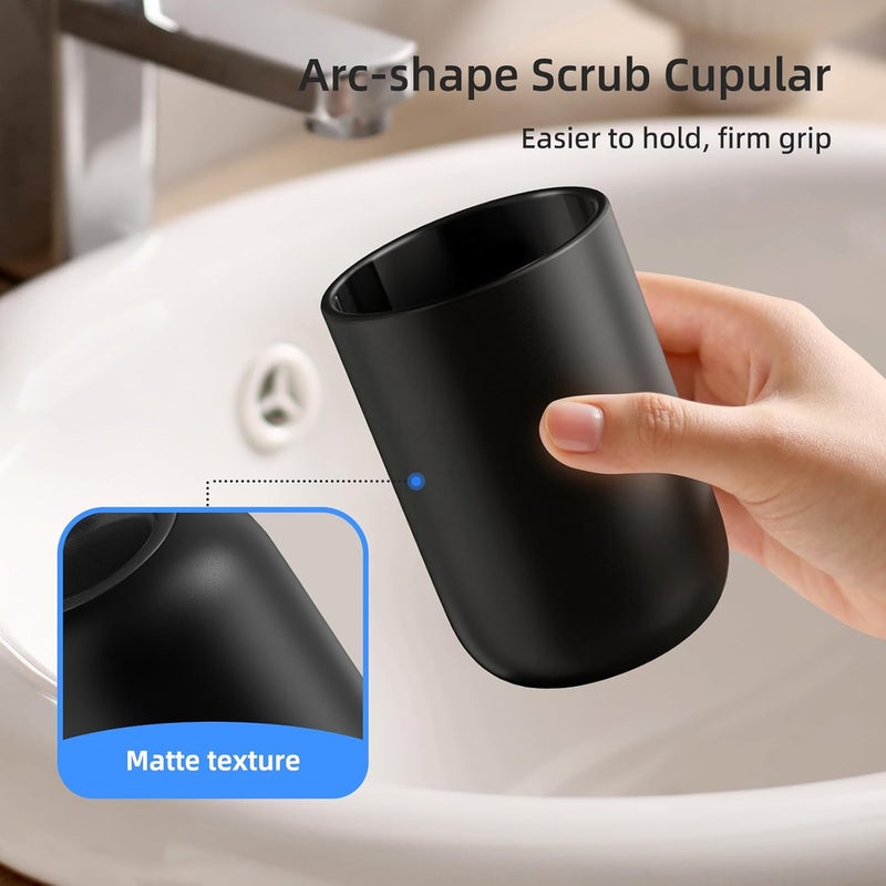 MOPMS Toothbrush Cup 13oz 380ml, Unbreakable Reusable Bathroom Tumbler 2Pcs, Non-Slip Plastic Bathroom Cup Toothbrush Holders for Bathroom, Black - Image 5